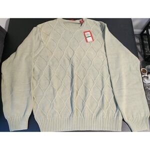 NWT IZOD Mens Sweater Large Tea Green Cotton Diamond Knit Crewneck